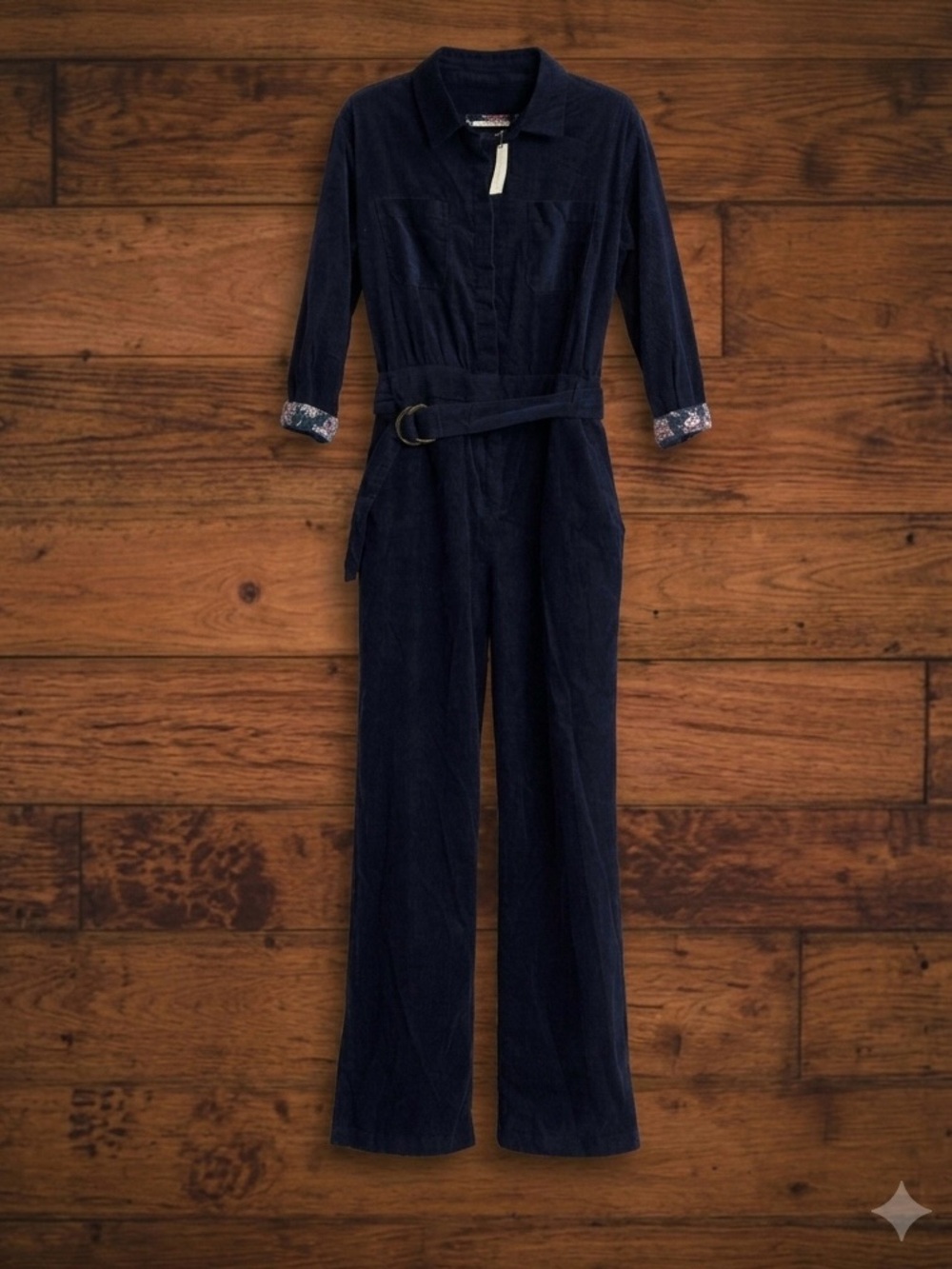 Anthropologie Midnight Blue Belted Cotton Farmhouse Corduroy Jumpsuit 16